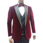 Burgundy velvet 3 pcs suit - Image 2
