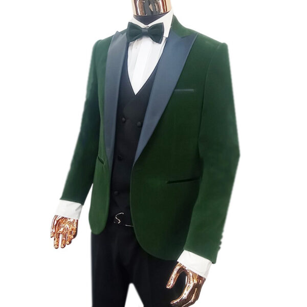 Green velvet tuxedo 3pcs suit