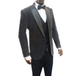 Gray velvet tuxedo 3pcs suit - Image 2