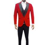 Red velvet tuxedo 3pcs suit - Image 2