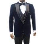 Navy blue velvet 3 pcs suit - Image 5