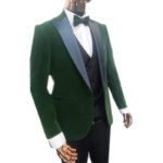 Green velvet tuxedo 3pcs suit - Image 2