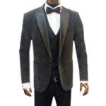 Gray velvet tuxedo 3pcs suit