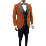 Light brown (orange) velvet tuxedo 3 pcs suit - Image 3