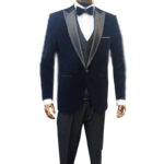 Navy blue velvet 3 pcs suit - Image 4