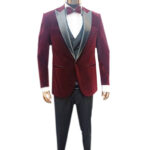 Burgundy velvet 3 pcs suit - Image 3