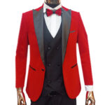 Red velvet tuxedo 3pcs suit - Image 3