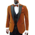 Light brown (orange) velvet tuxedo 3 pcs suit - Image 2