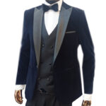 Navy blue velvet 3 pcs suit - Image 2