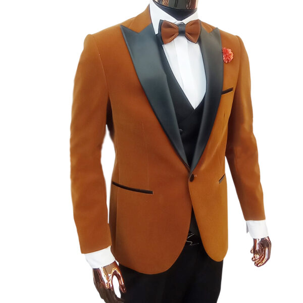 Light brown (orange) velvet tuxedo 3 pcs suit