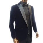 Navy blue velvet 3 pcs suit